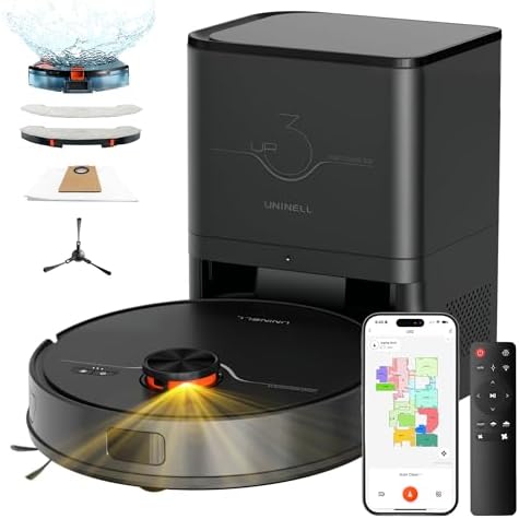 UR3 robot vacuum with mop intelligently cleaning a living room floor.